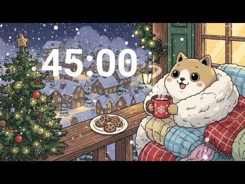 Cozy Winter Timer 45 Minutes - Falling Snow & Deep Focus Music ☕ for Study, Writing & Work