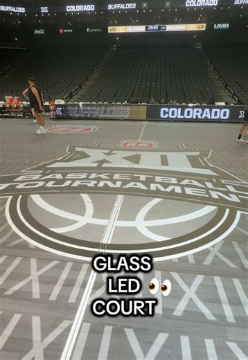 Checking out the Big 12’s new glass LED court 👀 #collegebasketball #hoops #kansascity