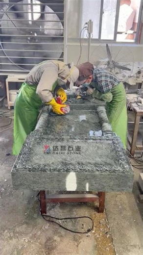 Polished Olive Green Granite Headstone Bespoke Carved Jesus Cross Shape Monument