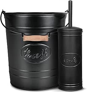 Amazon.com: Autumn Alley Farmhouse Bathroom Trash Can and Toilet Brush Set - Rustic Bathroom Accessories for Charming Bathroom Décor, Matte Black Heavy Gauge Metal : Home & Kitchen