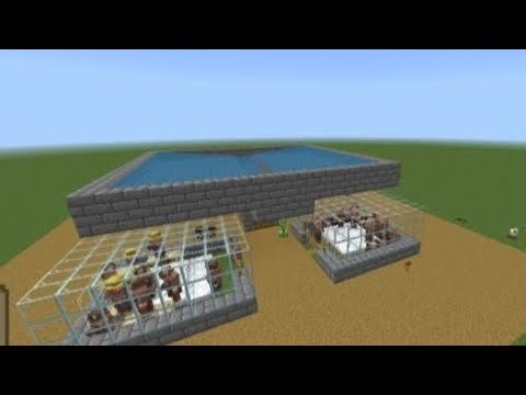 Efficient Iron Farm + Trading Hall for Minecraft Bedrock 1.21
