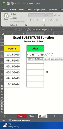 Substitute function in Excel | Replace specific text with other word | Excel Shorts #excel