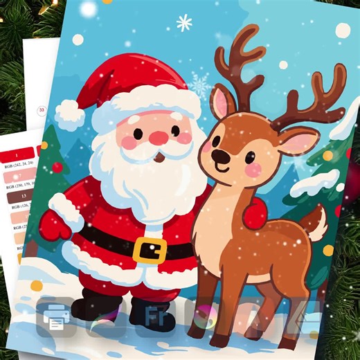 Santa Claus and Reindeer Paint by Number: Christmas Coloring Pages (procreate and Printable, 6 Skill Levels) - Etsy