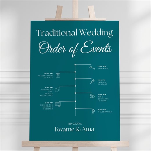 Personalized Wedding Order of Events Template, Modern Printable Wedding Sign, Instant Download, Editable in Canva, Wedding Timeline Sign - Etsy