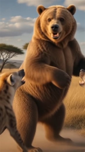 Bear vs Two Hyenas | Brave Bear Fights Back in the Wild।😱#HyenaAttack