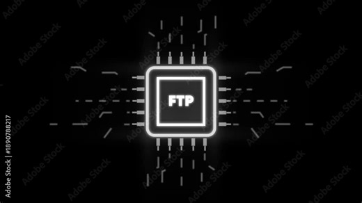 F T P File Transfer Protocol Neon Glowing on Circuit Board Background neon glowing circuit board technology