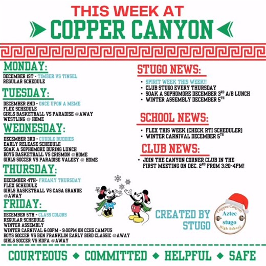 Copper Canyon High School StuGo ‼️ | Have an Aztec Disney holiday week! #coppercanyon #stuco #spiritweek | Instagram