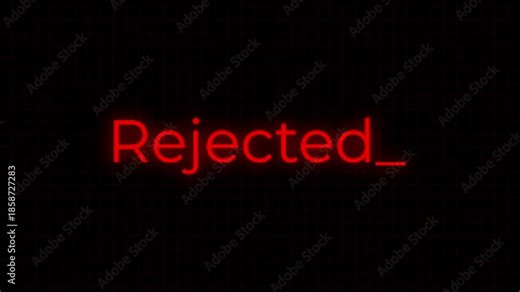 Rejected red text word lettering typing typewriter animation on black background code keyboard animation, retro pc old computer vintage display screen glitch CRT Monitor video coding backdrop clip