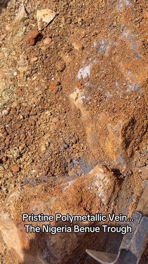 A pristine polymetallic vein unveiled in an exploration trench ,a clear signature of hydrothermal mineralization within the prolific Benue Trough, Nigeria. Nature revealing its hidden wealth, one cut at a time. #PolymetallicVein #BenueTrough #MineralExploration #HydrothermalMineralization #LeadZinc