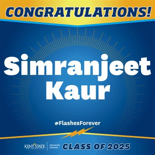 KSU Libraries on Instagram: "Kent State University Libraries congratulates our graduating student employees. We’re proud of you, Simranjeet Kaur! Class of 2025! Be sure to tag University Libraries in your graduation pictures so we can celebrate your day! ⚡️#FlashesForever ⚡️#GoFlashes ⚡️#KentStateLibrary"