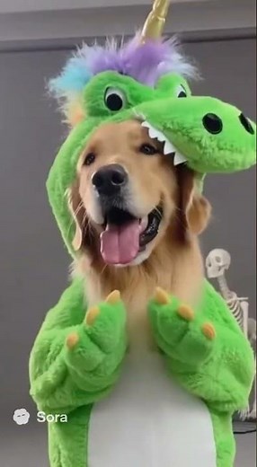 The Dino-Corn Diaries: Golden Retriever's Absurd Photo Shoot! 🦖🦄😂