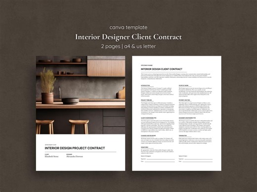 Interior Designer Client Contract Template | Editable Canva Agreement for Interior Designers & Architects - Etsy