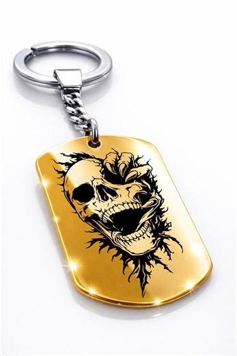 Personalized Skull Keychain – Engraved Gothic Skull Keychain, Horror Metal Keychain, Custom Engraved Gift, Dark Style Jewelry - Etsy