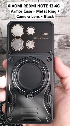 Xiaomi Redmi Note 13 4G Armor Case + Metal Ring & Glass - Black 🖤 #armorcase #redminote134g