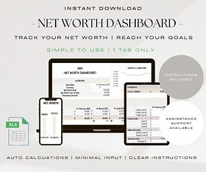 Net Worth Dashboard Spreadsheet Template Wealth Tracker Excel Annual Net Worth Financial Planner Personal Finance Assets Template - Etsy
