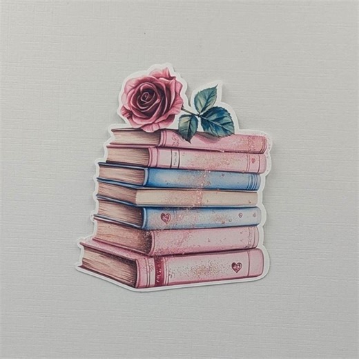 Stacked Books Rose 3" Handmade Sticker, Romantic Reader, Vintage Book Stack Art, Floral Literature Design - Etsy
