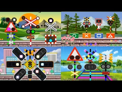 Collection of colorful train crossing animations, Collection of colorful doorstop animations