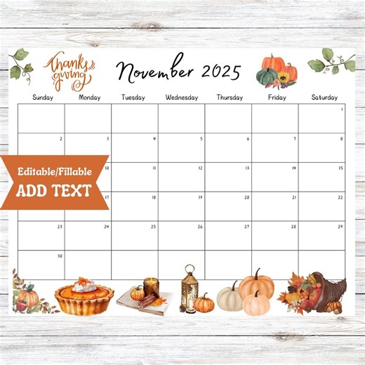 Editable November 2025 Calendar, Printable Fillable Digital Download, Cute Thanksgiving Planner School Office Organizer, Woodland Animals - Etsy