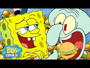 Bob Esponja | Todos os momentos do Lula Molusco com o Hambúrguer de Siri! 🍔 | 45 min | Português