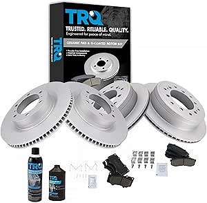 TRQ Front and Rear Brake Pad & Rotor Kit Brake Chemical Kit Brake Pads Brake Rotor Ceramic Premium G-Coated Compatible with 2010-2022 Lexus GX460 Toyota 4Runner