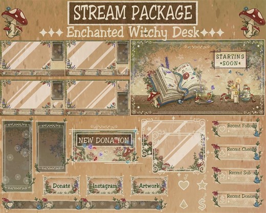 Animated Witchy Stream Package: Vintage Goth Twitch Overlay, Spell Book Candle Ghost, Mushroom Forest, Mystical Halloween Alert Panel Webcam - Etsy