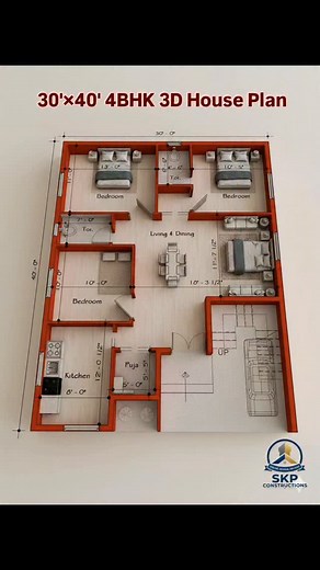 SKP Constructions on Instagram: "🏠”“Comment your plot size, I’ll make a 3D plan for you 👇” #houseplan #indianhouseplan #smallhouseplan #20x40house #homeideas #architecturedesign #constructionlife #skpconstructions #construction #civilengineerindia #dreamhome #viral #trending #explorepage #reelsinstagram “Perfect 2BHK plan for 30x40 plot” “Best house plan under ₹10 lakh”"