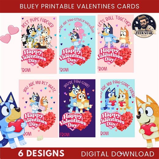 Bluey Valentine Card, Bluey Valentine, Bluey Valentine Cards Printable, Bluey & Bingo Kids Valentines, Classroom Puppy Valentines - Etsy Canada