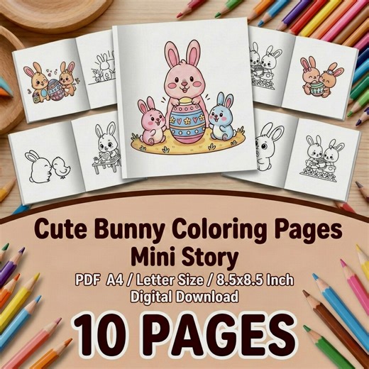 Bunny Coloring Book – Easter Story, 10 Pages (PDF Download A4/letter Size) - Etsy