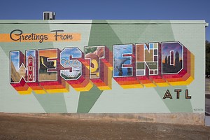 Greetings from West End ATL Mural on the Belt Line | Postcard Wall Art by Atlanta Mural Artist — Greetings Tour - The Original Postcard Mural Artists