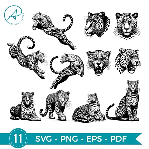 Leopard SVG Clipart Bundle: Wild Cat Illustrations (digital Download) - Etsy