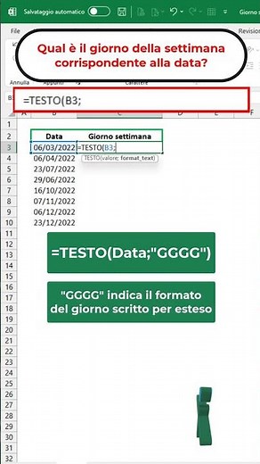 EXCEL TRUCCHI: 🗓 Funzione TESTO: i giorni della settimana #shorts