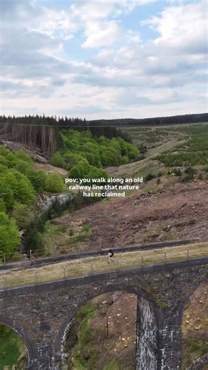 Gabs 🌿 hiking, nature & adventure travel on Instagram: "An underrated walk hidden in Eryri 👇 This old railway line once connected Bala to Blaenau Ffestiniog – today it’s a quiet, atmospheric trail reclaimed by nature and known as ‘the green path in the sky’. The line opened in 1882 but closed in the 60s when Llyn Celyn was built. The tracks were pulled up later that decade, and it’s been slowly returning to the landscape ever since.🌿 Today the viaduct is accessible via a permissive path – not