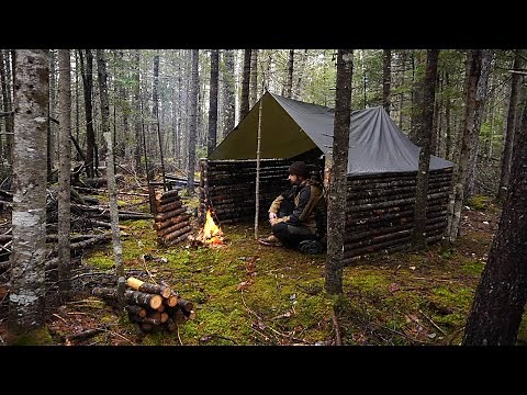 Solo Bushcraft Camping in Rain - Building Shelter after Storm ruined my tree fort
