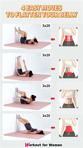 4 Moves, Flat Belly 👆Click the link in bio to get started 🔗 #workoutforwomen #absworkout #coreworkout #toning #homeworkout