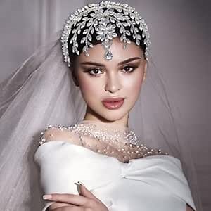 Wedding Headpiece for Bride, Rhinestone Forehead Bridal Headband, Wedding Hair Accessories for Brides