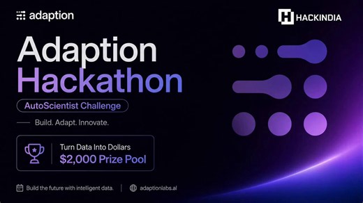 🚨 We just opened registrations for one of the biggest AI hackathons we've ever partnered on.💰 $𝟓𝟎,𝟎𝟎𝟎 𝐏𝐫𝐢𝐳𝐞 𝐏𝐨𝐨𝐥🔥 $2,000 reserved exclusively for HackIndia builders.But here's what makes this different:You're not building another chatbot or demo app.You're training a real frontier AI model from scratch, competing against state-of-the-art benchmarks, and publishing your work openly on @huggingface & @kaggle.✅ Free compute✅ Free credits✅ Mentorship from @adaption_ai's research tea