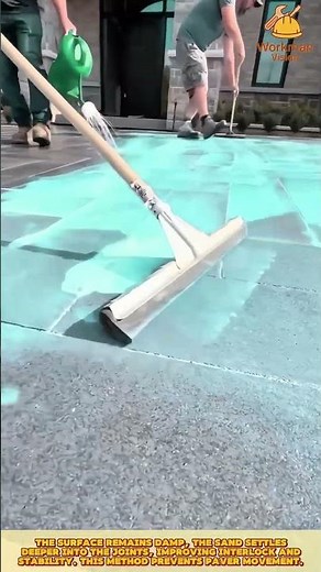 Skilled Worker Sweeping Joint Sand Evenly to Lock Stone Pavers in Place #walldecor