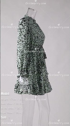 Girlmerry XS-L early autumn polka dot printing with belt ruffle casual mini dress Wholesale AA010365