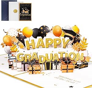 Pop Up Graduation Cards with Envelope - Happy Graduation 3d Card with Blank Note, Congratulations Graduate Card Gift for Celebrating High School, College, University Graduates