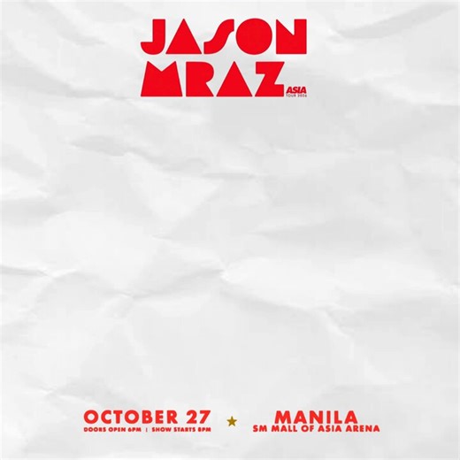 Turn your radios on and start the countdown! 🙌Only 3 days left before tickets go live for Jason Mraz’s (@jason_mraz) long-awaited return to Manila! 🌞🎶JASON MRAZ: ASIA TOUR 2026 IN MANILA takes over the SM Mall of Asia Arena (@MOAArena) on October 27, 2026! 🎉Tickets will officially be available starting May 17, 2026, at 12PM PHT via @smtickets outlets nationwide and online at https://t.co/atvVqUDKz3#JASONMRAZinMANILA2026
