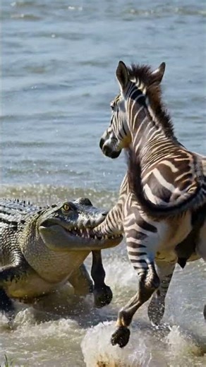 Crocodile vs Zebra – River Ambush 🐊🔥 #shorts #crocodile#zebra #crocodileattack
