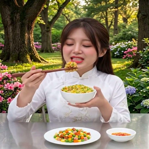 Cơm chiên ăn kèm đậu hà lan xào hải sản