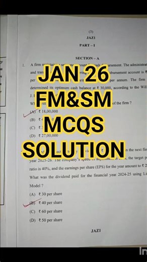 Ca inter jan 26 FmSm mcqs solution #cainter #jan26 #strategicmanagement #financialmanagement #viral
