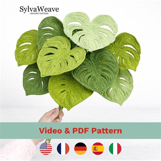 Monstera Leaf Crochet Pattern PDF With Video Tutorial, Beginner DIY Plant Decor - Etsy