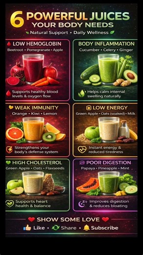 6 Healthy Juices to Improve Blood, Heart & Gut Health #healthyjuice #naturalremedy #boostimmunity