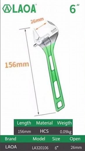 LAOA Short Handle Wrench Adjustable Light Weight Large Open Spanner 6" 8" 10" 12" Repair Tool