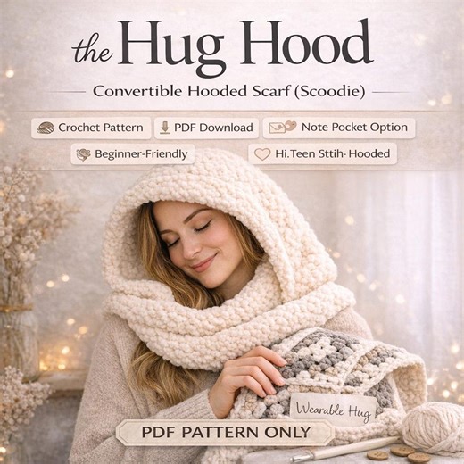 The Hug Hood Crochet Pattern (scoodie) — Convertible Hooded Scarf + Note Pocket (PDF) - Etsy