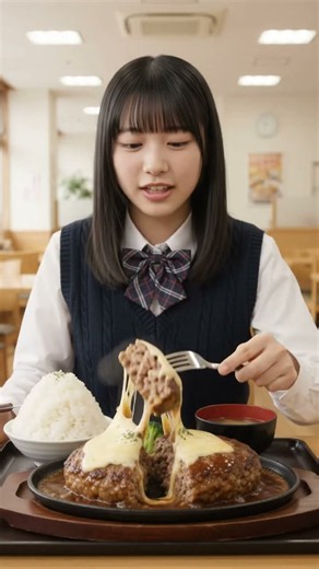 【巨大ハンバーグ定食】なな、大盛りチャレンジ！🍖 食べきれるの!?