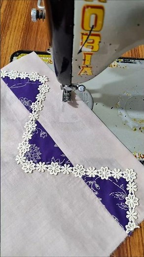 Beautiful design with fabric & lace ✨ Turning simple into stylish 💖#SewingMagic #DIYFashion