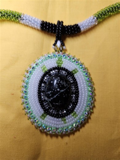 Native American Beaded Necklace Beaded Turtle Made With Stone Style Shell Looks Like Snowflake Obsidian - Etsy